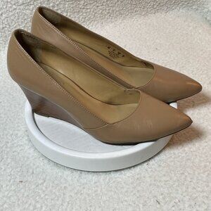 Franco Sarto Wedges Shoes Womens Sz 8M Tan Leather 3 Inch Heels Cushioned